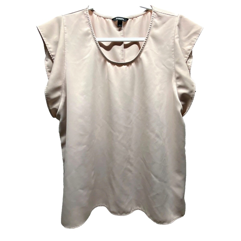 Express Popover Blouse Women's Large Light Pink Flutter Sleeve Career Casual GUC